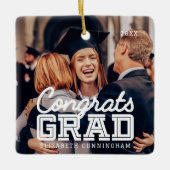 おめでとうグモダンラシンプルド名門私立校風の写真 セラミックオーナメント (正面)