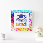 おめでとうグラッドカラー、おもしろい スクエア壁時計 (ホーム)