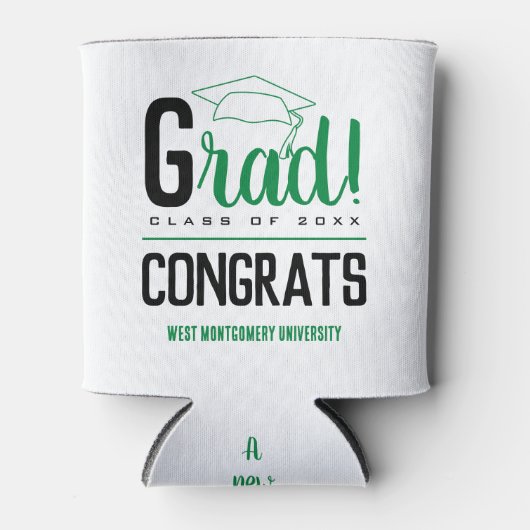 おめでとうグラッドキャップグリーンとブラック 缶クーラー (正面)