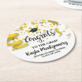 おめでとうグラッドキャップ金ゴールド紙吹雪ストリーマカスタムー ラウンドペーパーコースター (アングル)