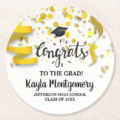 おめでとうグラッドキャップ金ゴールド紙吹雪ストリーマカスタムー ラウンドペーパーコースター (正面)