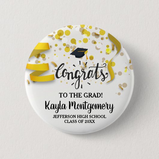 おめでとうグラッドキャップ金ゴールド紙吹雪ストリーマカスタムー 缶バッジ (正面)