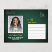 おめでとうグラッドグリーンと金ゴールド日付写真を保存 案内ポストカード (裏面)