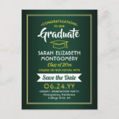 おめでとうグラッドグリーンと金ゴールド日付写真を保存 案内ポストカード (正面)