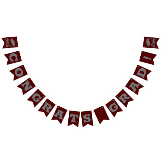 おめでとうグラッドダークマルーン&グレー バンティングフラッグ (全)