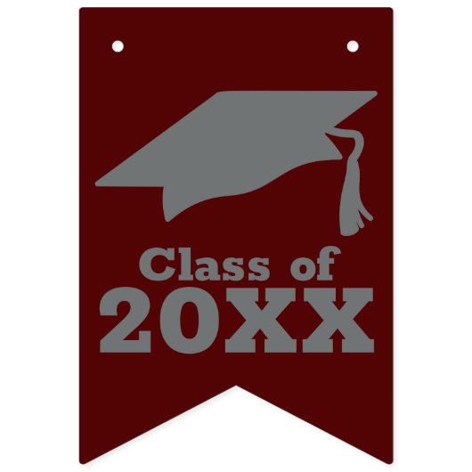 おめでとうグラッドダークマルーン&グレー バンティングフラッグ (第1の旗)