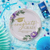 おめでとうグラッドパープルラベンダーフローラグラードパーティー ペーパープレート (パーティー)