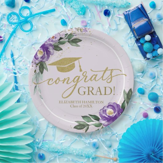 おめでとうグラッドパープルラベンダーフローラグラードパーティー ペーパープレート (パーティー)