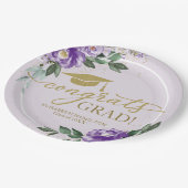 おめでとうグラッドパープルラベンダーフローラグラードパーティー ペーパープレート (アングル)