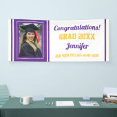 おめでとうグラッドパープル金ゴールドホワイト写真卒業 横断幕 (トレードショー)