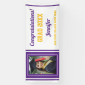 おめでとうグラッドパープル金ゴールドホワイト写真卒業 横断幕 (縦)