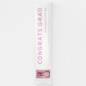 おめでとうグラッドフォトピンク文字卒業バナー 横断幕 (縦)