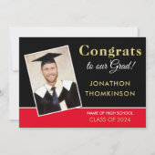 おめでとうグラッドフォト金ゴールドブラックレッド2025卒業 案内状 (正面)