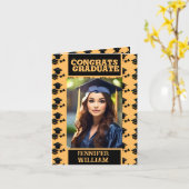 おめでとうグラッドブラックとイエローフォト卒業 カード (黄色い花)