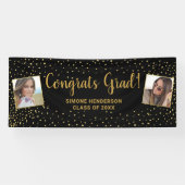 おめでとうグラッドブラック金ゴールドグリッター2枚の写真カスタム 横断幕 (横)