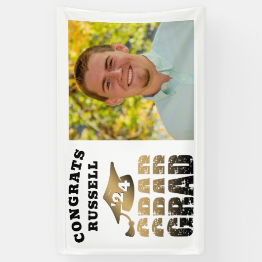 おめでとうグラッドブラック金ゴールドタイポグラフィ写真 横断幕 (縦)