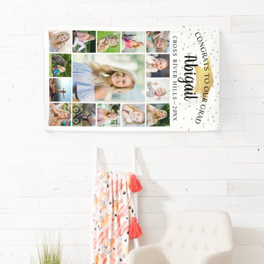 おめでとうグラッドブラック金ゴールド15フォトコラージスクリプト 横断幕 (インサイチュ)