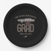 おめでとうグラッドブラック&ホワイトパーティー ペーパープレート (正面)