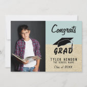 おめでとうグラッドブルー素朴写真卒業カード (正面)