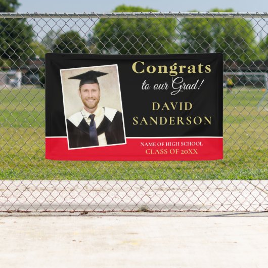 おめでとうグラッド写真名金ゴールド白黒赤 横断幕 (インサイチュ)