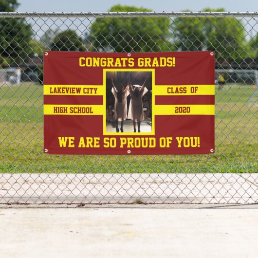 おめでとうグラデーションあなたの学校の色と写真を選ぶ 横断幕 (インサイチュ)