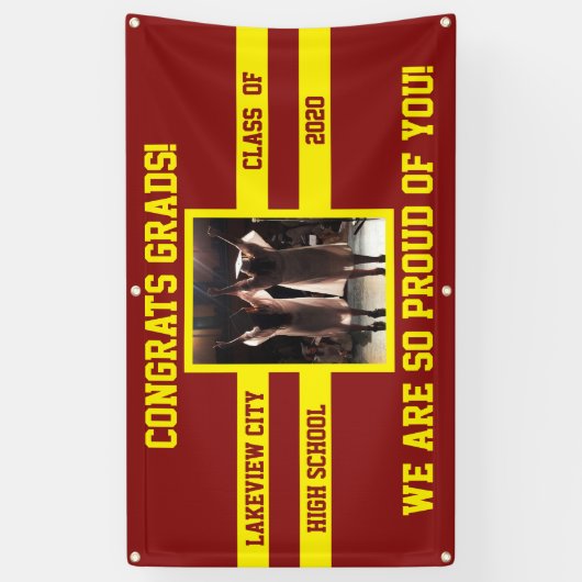 おめでとうグラデーションあなたの学校の色と写真を選ぶ 横断幕 (縦)