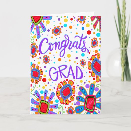 おめでとうグラードおもしろいかわいい花インスピレーションカード カード (正面)