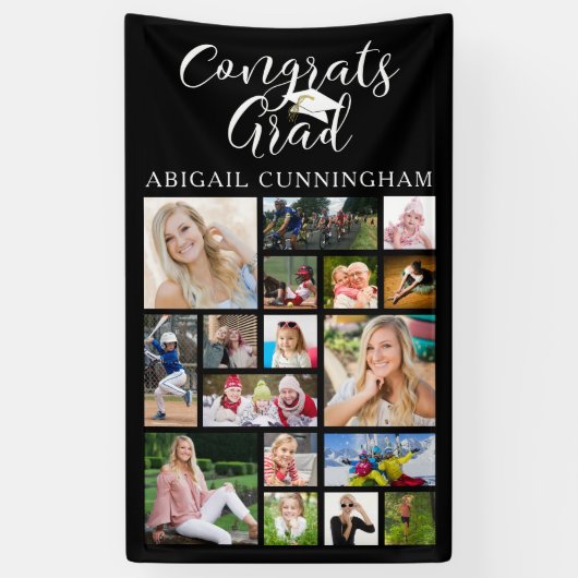 おめでとうグラードスクリプトタイポグラフィ17フォトコラージュ 横断幕 (縦)