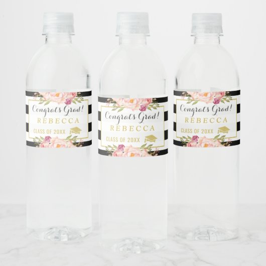 おめでとうグラードフローラストライプズグラム卒業パーティー ペットボトルラベル (ボトル)