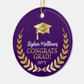 おめでとうグラードローレルリース年名Dkパープル セラミックオーナメント (左)