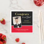 おめでとうグラード名フォトブラック赤金ゴールド スタンダードカクテルナプキン (インサイチュ)