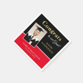 おめでとうグラード名フォトブラック赤金ゴールド スタンダードカクテルナプキン (角)