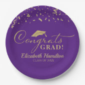 おめでとうグラード金ゴールドスクリプト卒業パーティパープル ペーパープレート (正面)