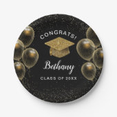 おめでとうグラード金ゴールド紙吹雪バルーン卒業 ペーパープレート (正面)