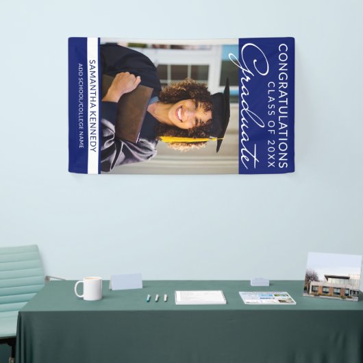 おめでとうグラード1フォトブルー垂直卒業 横断幕 (トレードショー)