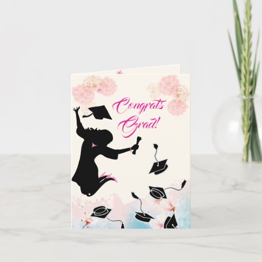 おめでとうグラード！ – 女性卒業者 – ピンクフローラ カード (正面)