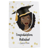 おめでとうグラード!黒い女性と卒業キャップ ミディアムペーパーバッグ (正面)