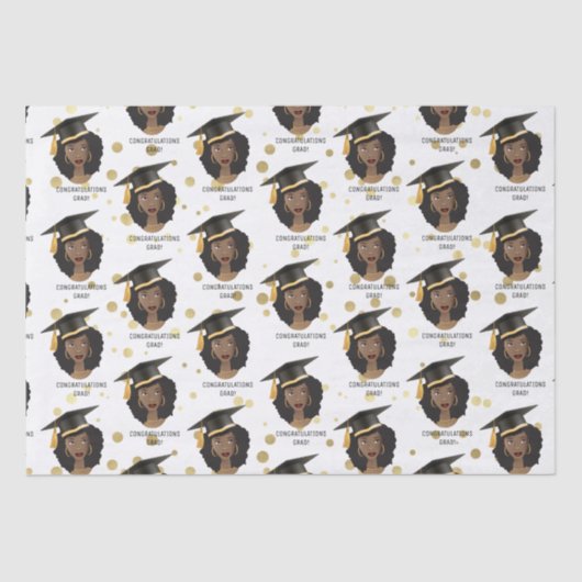 おめでとうグラード！黒い女性と卒業キャップ 薄葉紙 (正面)