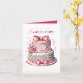 おめでとうケーキ女の子のメッセージを追加 カード (黄色い花)