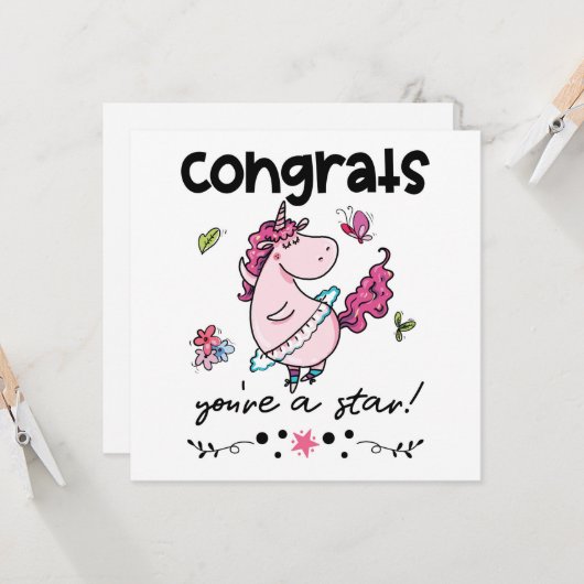 おめでとうスター漫画踊りユニコーンユーモアカード カード (正面/裏面インサイチュ)