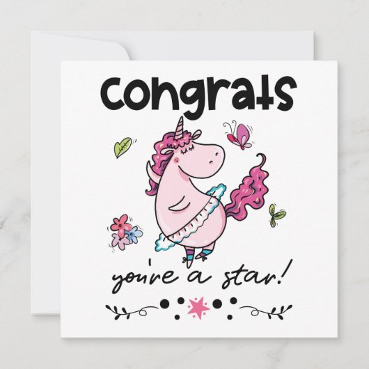 おめでとうスター漫画踊りユニコーンユーモアカード カード (正面)