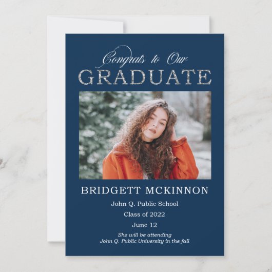 おめでとうスフェイクシルバーグリッターブルー 案内状 (正面)