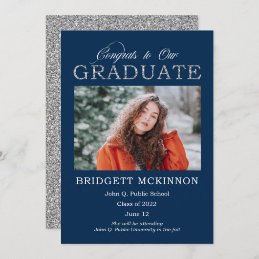 おめでとうスフェイクシルバーグリッターブルー 案内状 (正面/裏面)