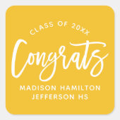おめでとうスモダンクリプト黄色の卒業 スクエアシール (正面)