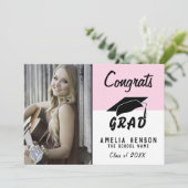 おめでとうスモダンラージピンクフォト卒業カード (スタンド正面)