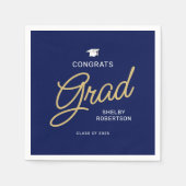 おめでとうスモダンラード脚本ネイビーブルー卒業 スタンダードカクテルナプキン (正面)