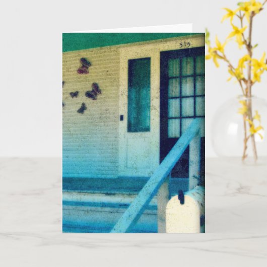 おめでとうズオンザニューハウスフロントポーチグランジ カード (黄色い花)