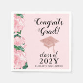 おめでとうズグラッドクラス2025フローラピンク卒業 スタンダードカクテルナプキン (正面)
