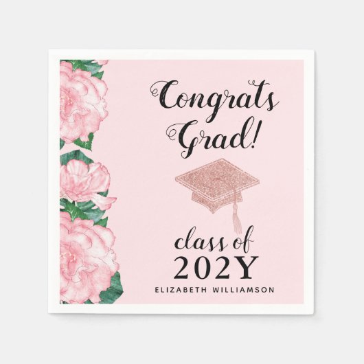 おめでとうズグラッドクラス2025フローラピンク卒業 スタンダードカクテルナプキン (正面)