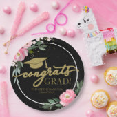 おめでとうズグラッドホットピンクフローラ卒業パーティー ペーパープレート (パーティー)